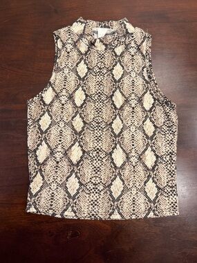 Caution To The Wind Beige and Black Snake Print Mock Neck Tank